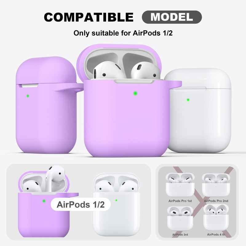 R-fun Compatible with AirPods Case Cover, Soft Silicone Protective Cover with Keychain for Women Men Compatible with Apple AirPods 2nd 1st Generation Charging Case, Front LED Visible,Lavender - Image 3